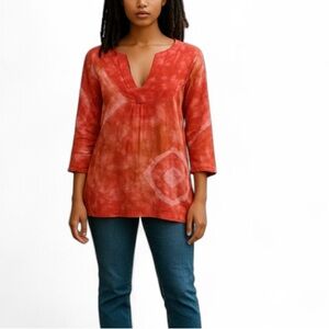 Lauren Pierce for Calypso Boho Tie Dye Deep V Tunic Blouse Small Festival Resort